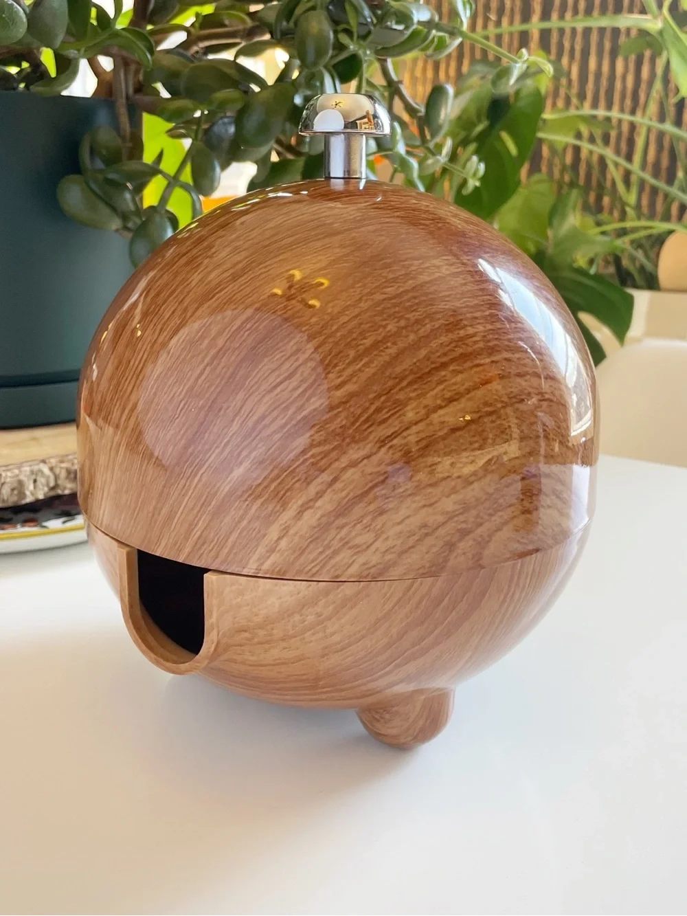 Mid Century Wood Grain Globe Box Wine Beverage Dispenser